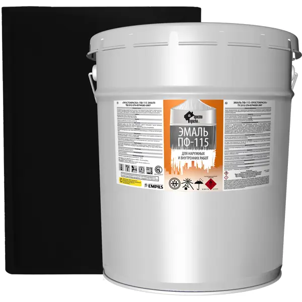 Эмаль Простокраска ПФ-115 полуматовая цвет черный 20 кг эмаль простокраска пф 115 полуматовая белый 10 кг