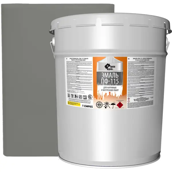 Эмаль Простокраска ПФ-115 полуматовая цвет серый 20 кг краска полиуретановая для бетона perfekta топслой полуматовая серый 3 кг