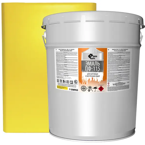 Эмаль Простокраска ПФ-115 полуматовая цвет желтый 20 кг эмаль простокраска пф 115 полуматовая белый 20 кг