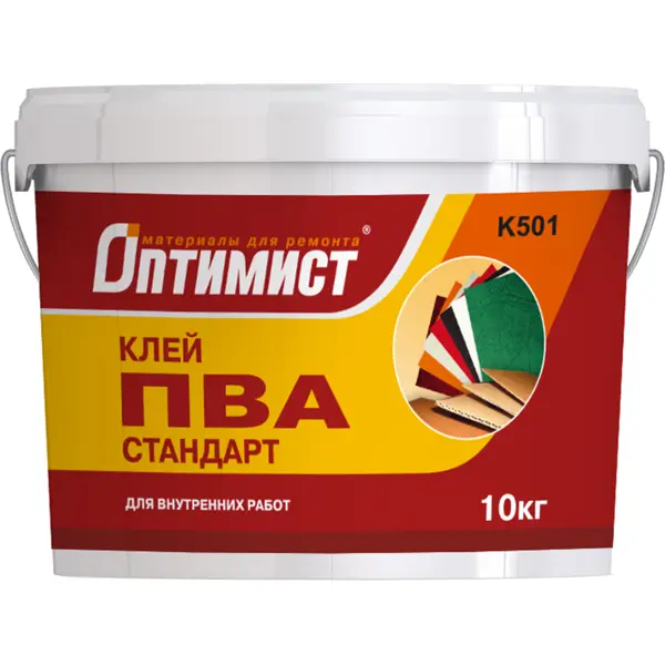 Клей ПВА Оптимист K501 для внутренних работ 10 кг спанбонд 90 для ландшафтных работ 12 х 0 8 россия