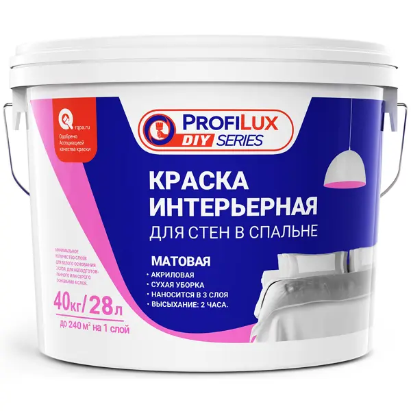Краска для стен и потолков Profilux матовая цвет белый база А 40 кг акриловая краска profilux