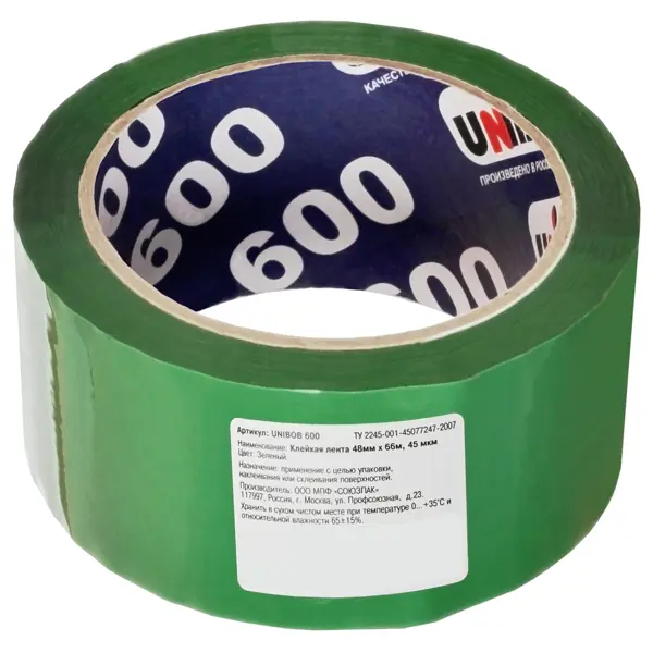 Лента клейкая упаковочная Unibob 48Мм x 66М цвет зелёный клейкая лента упаковочная unibob прозрачная 50 мм 990 мм