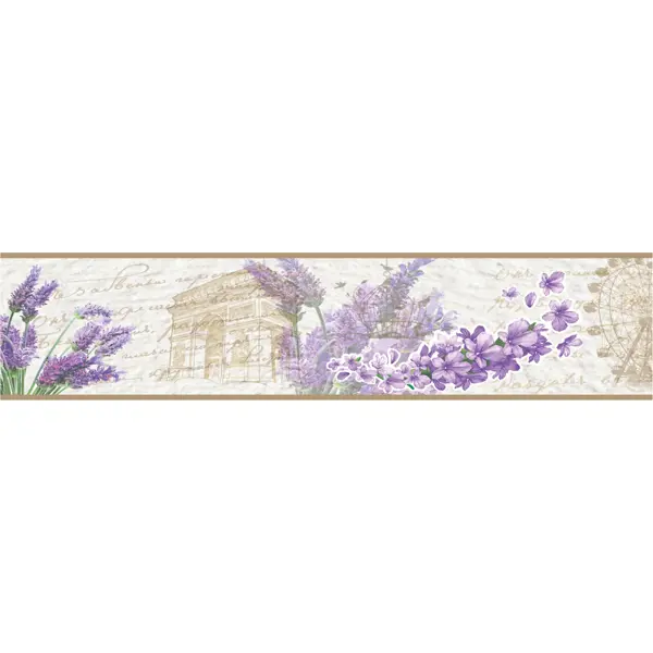 фото Бордюр бумажный «симфония» б-052 0.1x14 м, цветы, цвет бежевый/лавандовый