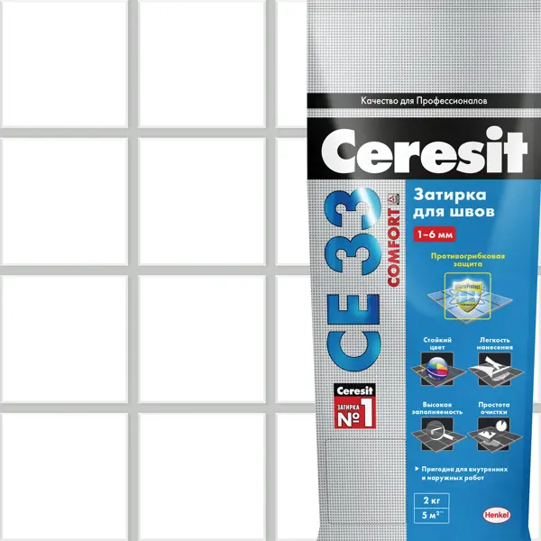 фото Затирка для узких швов ceresit ce 33 «comfort», ширина шва 2-6 мм, 2 кг, сталь, цвет серебристо-серый