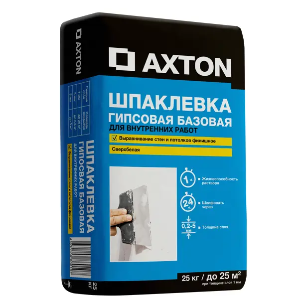 Шпаклёвка гипсовая базовая Axton 25 кг шпаклевка полимерная axton 20 кг