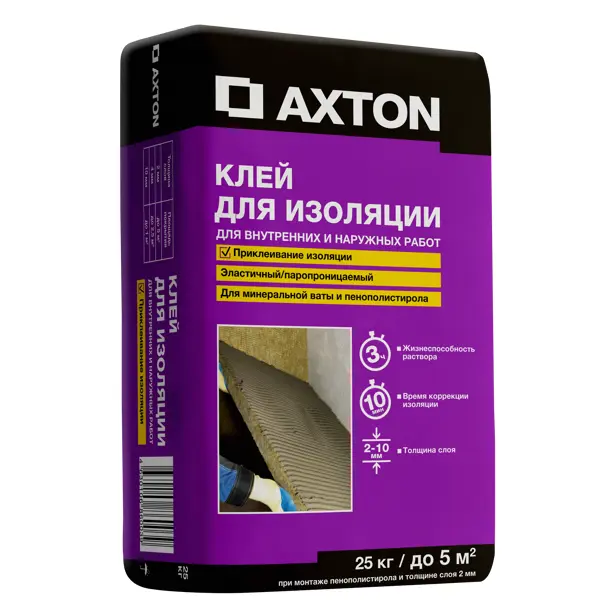 Клей для теплоизоляции Axton 25 кг клей для газоблоков axton 25 кг