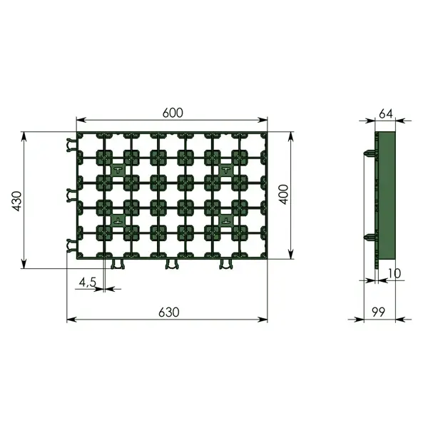 фото Газонная решётка 60х40 см d400 пластик цвет зелёный gidrolica