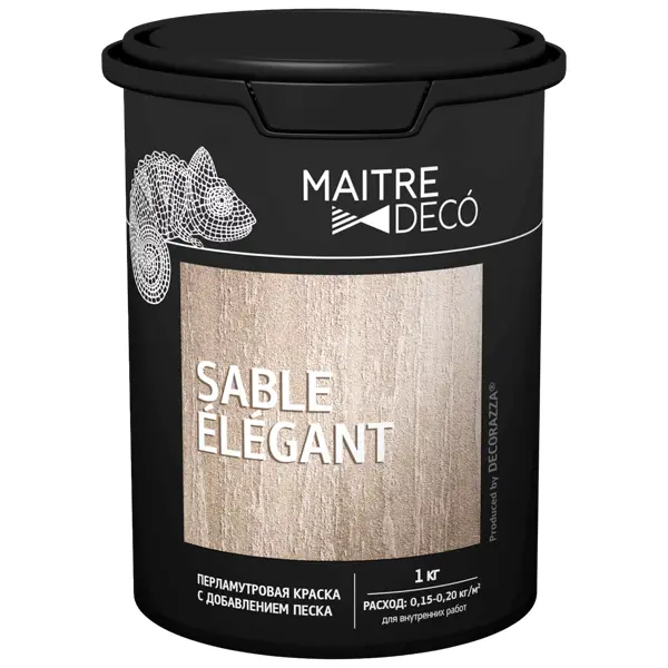 Краска перламутровая Maitre Deco Sable Elegant глянцевая с добавлением песка 1 кг краска перламутровая maitre deco soie глянцевая эффект шелка база а 1 кг