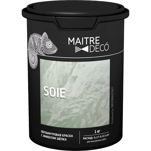 Краска перламутровая Maitre Deco Soie глянцевая эффект шелка база А 1 кг краска декоративная maitre deco soie mate 2 кг жемчужно белый