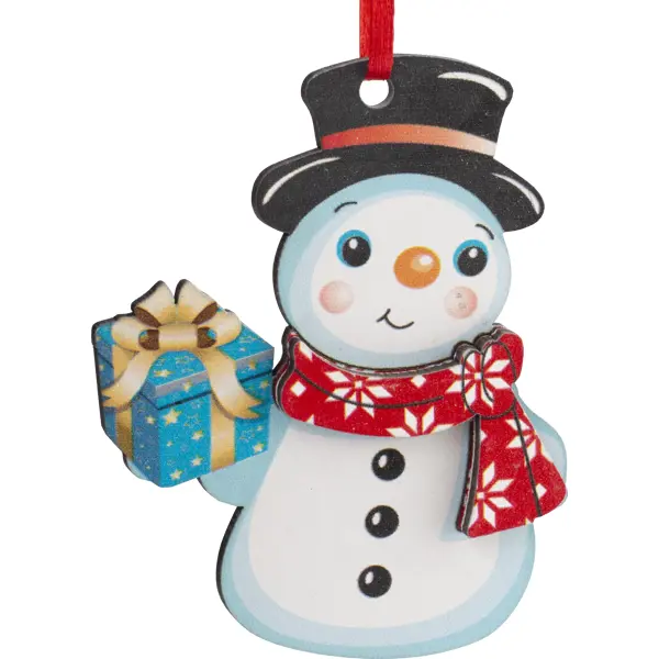 фото Украшение новогоднее «снеговик с коробкой», 8.5 см, фанера без бренда