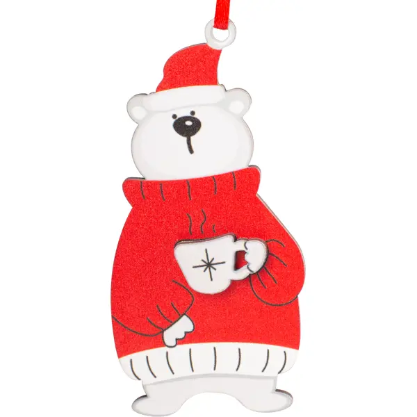 фото Украшение новогоднее «медведь в свитере», 10 см, фанера без бренда