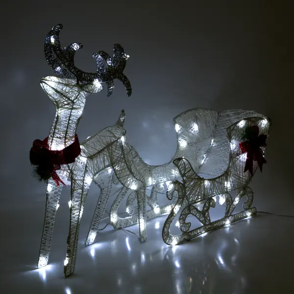 Электрогирлянда-фигура «Олень с санями» для улицы 80 ламп, 60 см, цвет холодный белый елочная игрушка олень 15x5 белый