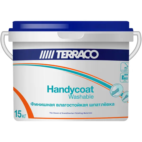 Шпатлёвка финишная влагостойкая Terraco Handycoat Washable 15 кг шпатлёвка для швов terraco handycoat ez joint 1 5 кг