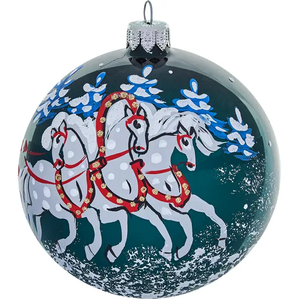 Шар ёлочный «Зимняя тройка» 100 мм новогодний елочный шар с фреской