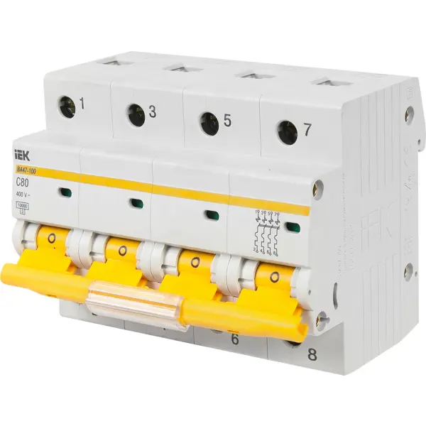 Автоматический выключатель IEK ВА47-80 4P N C80 А 10 кА выключатель автоматический iek ва47 29 1п 63 а 4 5 ка характеристика с mva20 1 063 c 374253