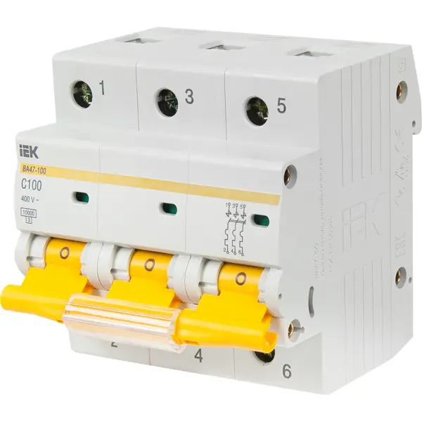 Автоматический выключатель IEK ВА47-100 3P C100 А 10 кА автоматический выключатель generica ва47 29 3p c25 а 4 5 ка