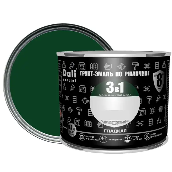 Грунт-эмаль по ржавчине 3 в 1 Dali Special гладкая цвет зелёный мох 0.4 кг RAL 6005 грунт эмаль по ржавчине 3 в 1 empils зелёный 10 кг