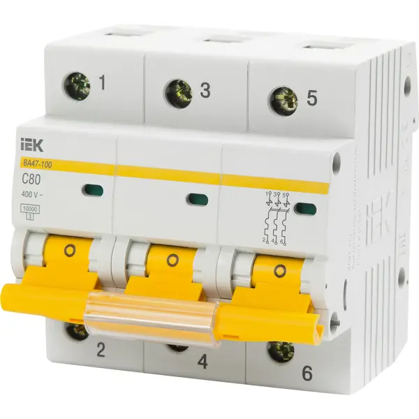Автоматический выключатель IEK ВА47-80 3Р C80 А 10 кА автоматический выключатель iek ва47 100 3p c100 а 10 ка