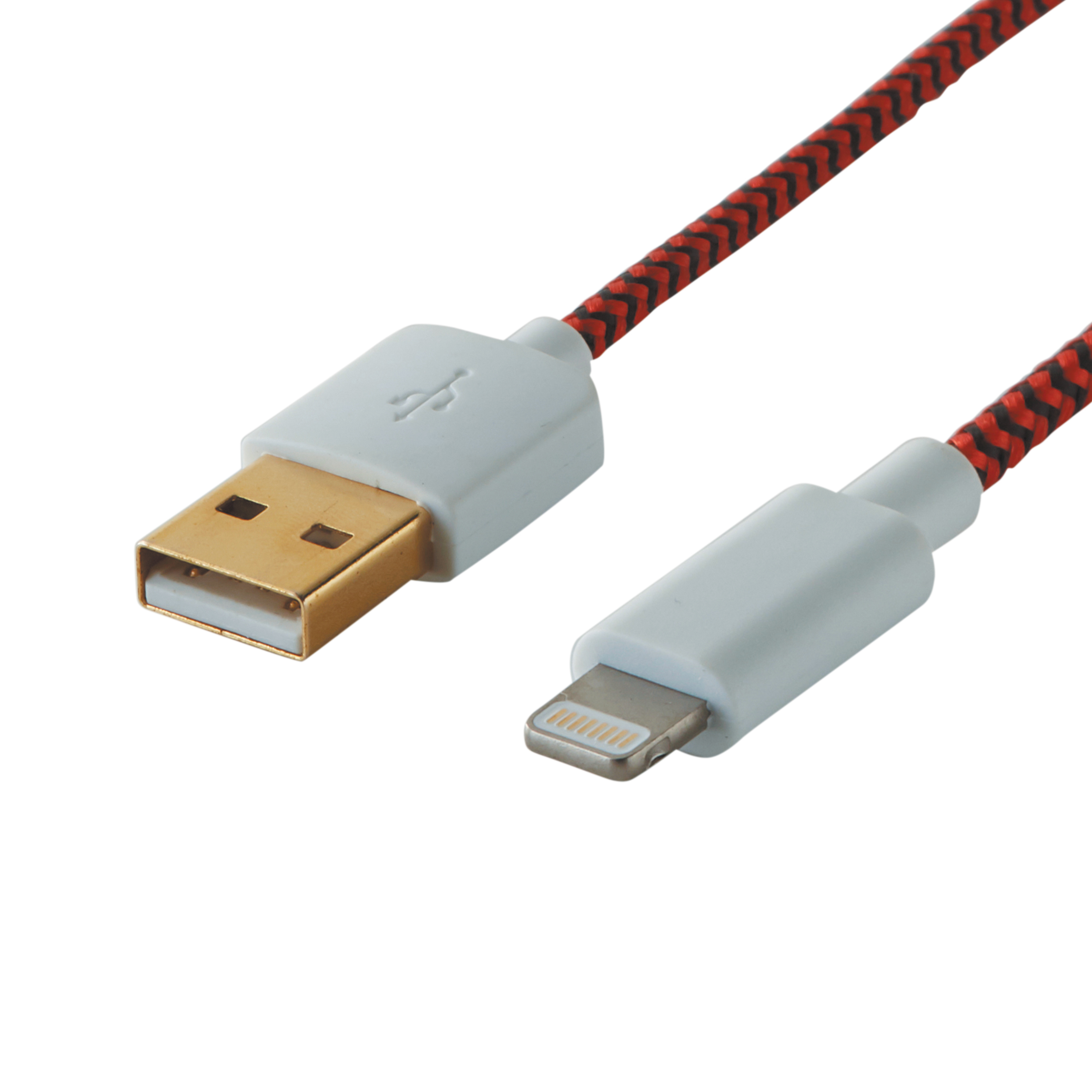 Кабель Lexman USB-Lightning 1 м 2.4 A цвет красный/черный ✳️ купить по цене  903 ₽/шт. в Уфе с доставкой в интернет-магазине Леруа Мерлен