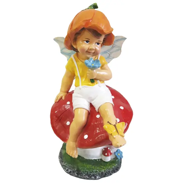 Фигура садовая «Мальчик на грибе с бабочкой» высота 49 см фигура садовая девочка и мальчик на бревне высота 47 см