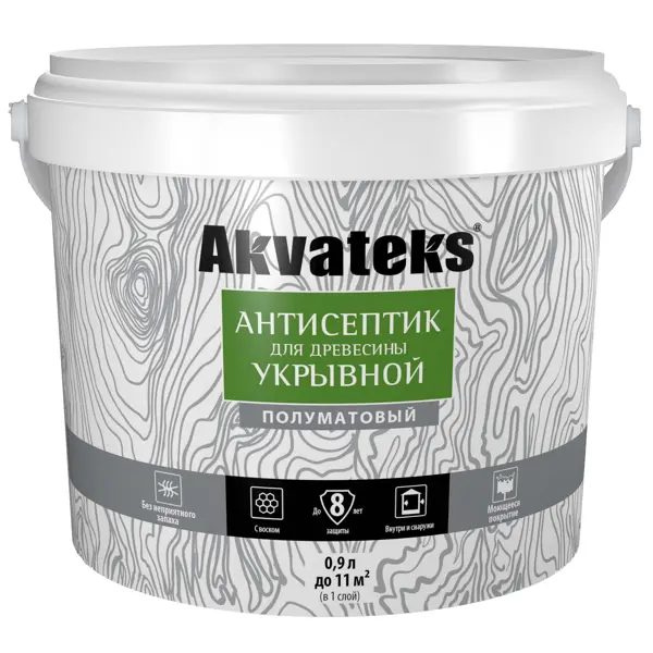фото Антисептик для древесины укрывной akvateks база a полуматовый белый 0.9 л акватекс