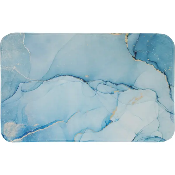 фото Коврик для ванной комнаты swensa marble 80x50 см цвет голубой с золотом