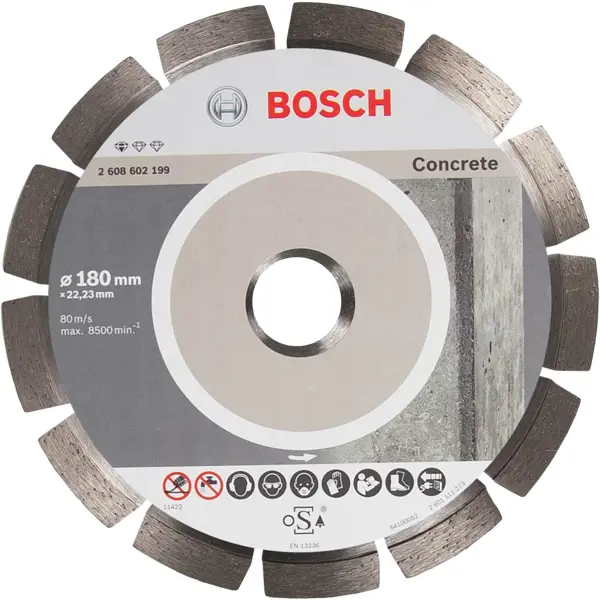 Диск алмазный по бетону Bosch Standart 180x22.23 мм диск отрезной алмазный по бетону вихрь сегментный край 125х22 2 мм 9 сухой рез 73 10 3 2