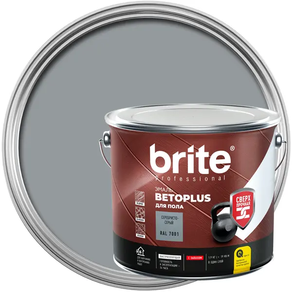 Эмаль для пола Brite Betoplus полуматовая цвет серебристо-серый 1.9 кг краска для пола грида полуматовая полуматовый серый 30 кг