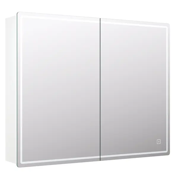 фото Шкаф для ванной зеркальный подвесной vigo look с подсветкой 80х80 см цвет белый