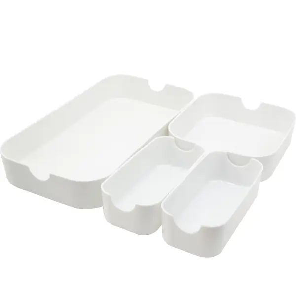 фото Набор из 4 корзин для выдвижного ящика sensea remix цвет белый 16.3x5.3x30.2 см