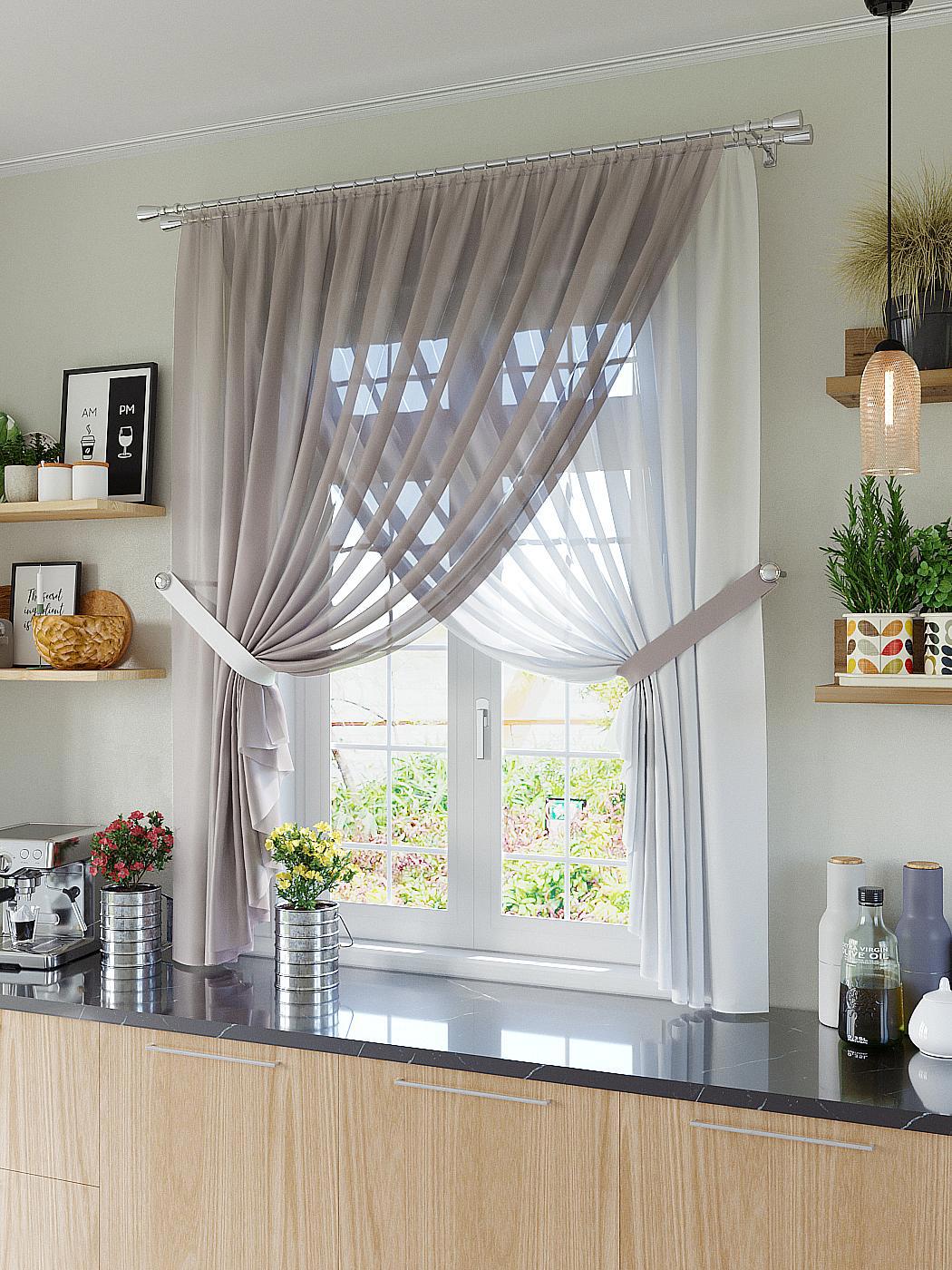  окна на кухне в современном стиле с короткими шторами - фото