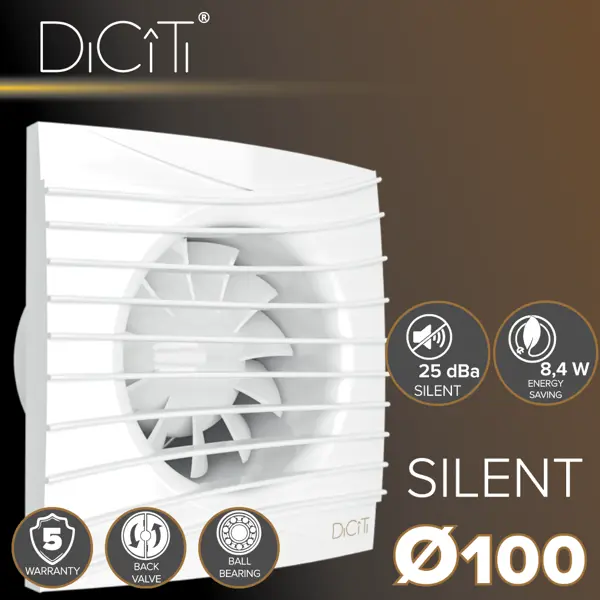 фото Вентилятор осевой вытяжной diciti silent 4c d100 мм 25 дб 90 м³/ч обратный клапан цвет белый