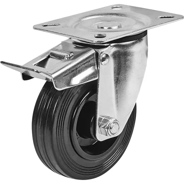 Колесо для тележки поворотное Standers с тормозом для твёрдого пола 100 мм нагрузка до 100 кг цвет чёрный колесо поворотное с тормозом с резьбой м12 100 мм максимальная нагрузка 70 кг серый