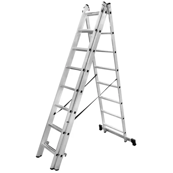 Лестница раскладная выдвижная 3-секционная Standers до 5.91м 8 ступеней стремянка алюминиевая standers 3 ступени максимальная нагрузка 150 кг