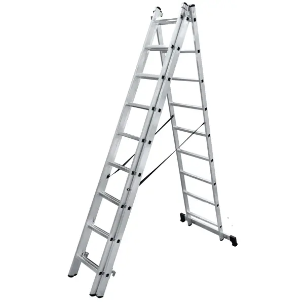 Лестница раскладная выдвижная 3-секционная Standers до 6.64м 9 ступеней стремянка алюминиевая standers 5 ступеней максимальная нагрузка 150 кг