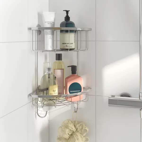 фото Полка для ванной угловая sensea essential двухъярусная цвет хром