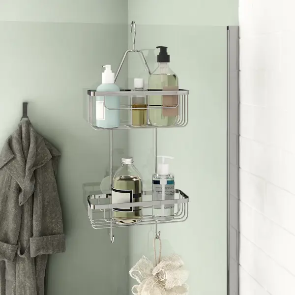 фото Полка для ванной прямоугольная sensea essential подвесная двухъярусная цвет хром
