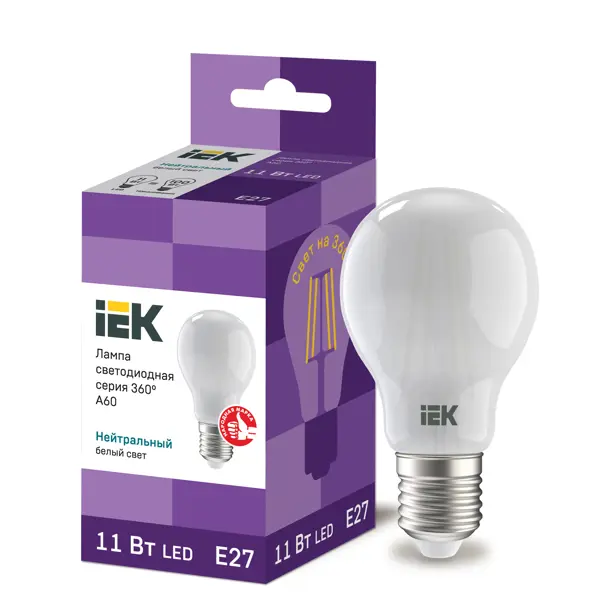 Лампа светодиодная IEK E27 175-250 В 11 Вт груша матовая 1265 лм нейтральный белый свет комплект из 2 светодиодных ламп груша e14 4w 220v 4000k eglo 10776