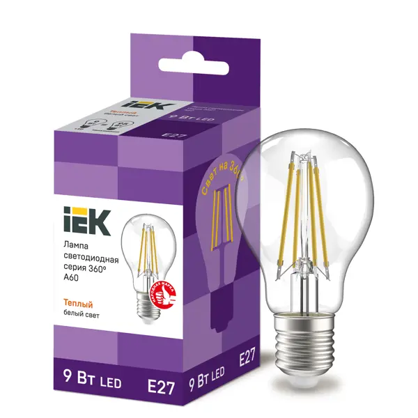 Лампа светодиодная IEK E27 175-250 В 9 Вт груша прозрачная 1080 лм теплый белый свет комплект из 2 светодиодных ламп груша e14 4w 220v 4000k eglo 10776