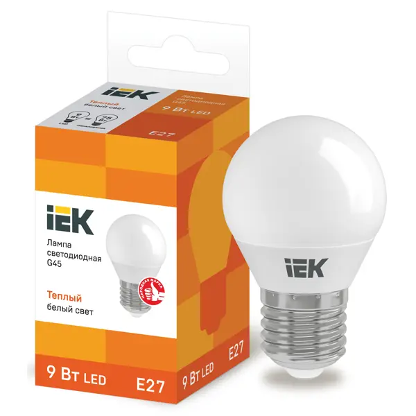 Лампа светодиодная IEK E27 175-250 В 9 Вт шар матовая 810 лм теплый белый свет