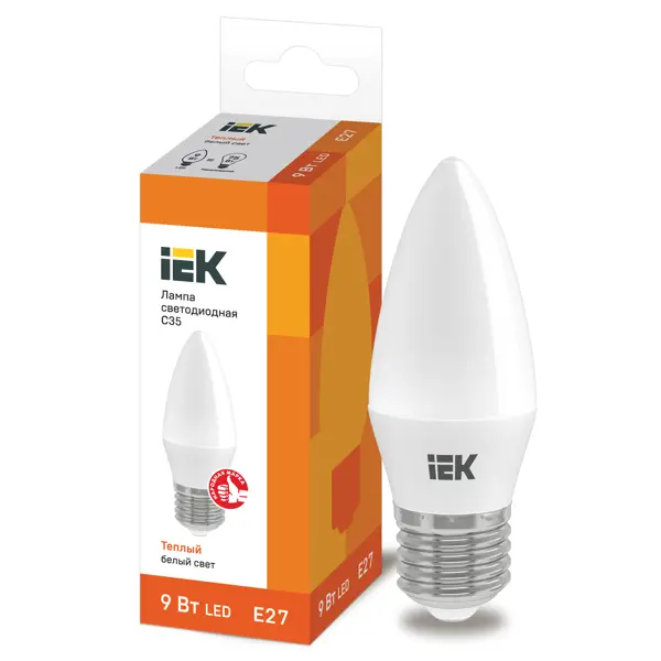 Лампа светодиодная IEK E27 175-250 В 9 Вт свеча матовая 810 лм теплый белый свет светильники для внутреннего освещения led nlp pr3 36 4k аналог лпо 2х36 призма