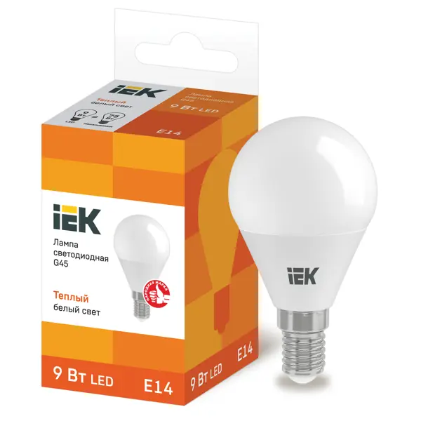 Лампа светодиодная IEK E14 175-250 В 9 Вт шар матовая 810 лм теплый белый свет