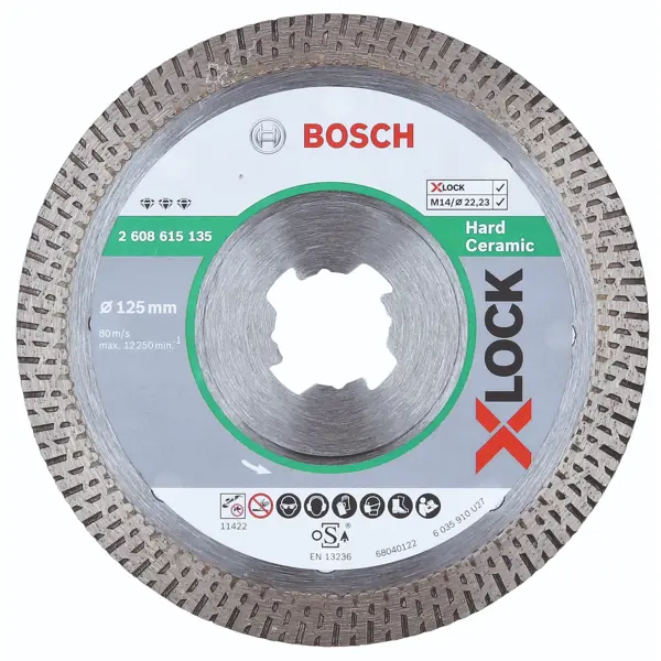 Диск алмазный по граниту Bosch X-lock Hard Ceramic, 125x22.23 мм алмазный диск bosch standard for ceramic 2 608 602 202 125x22 23 мм