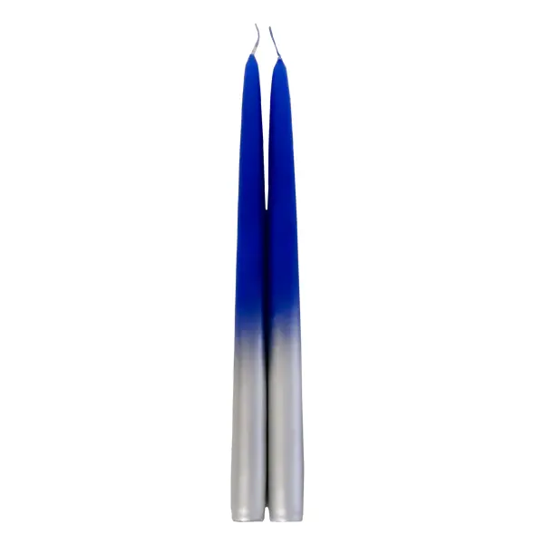 Свеча античная коническая h300 мм цвет синий с серебром 2 шт.