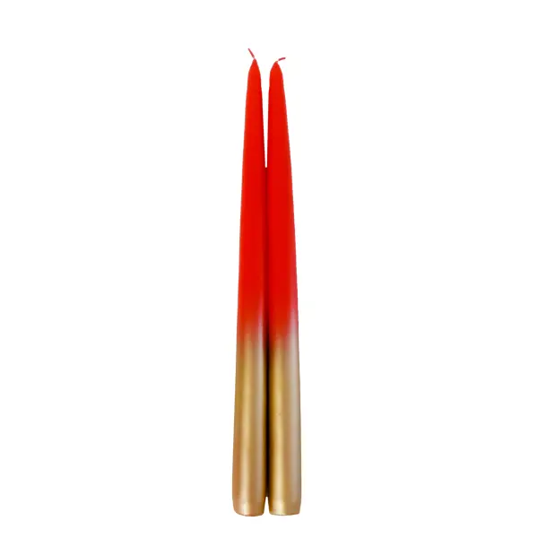 Свеча античная коническая h300 мм цвет красный с золотом 2 шт.