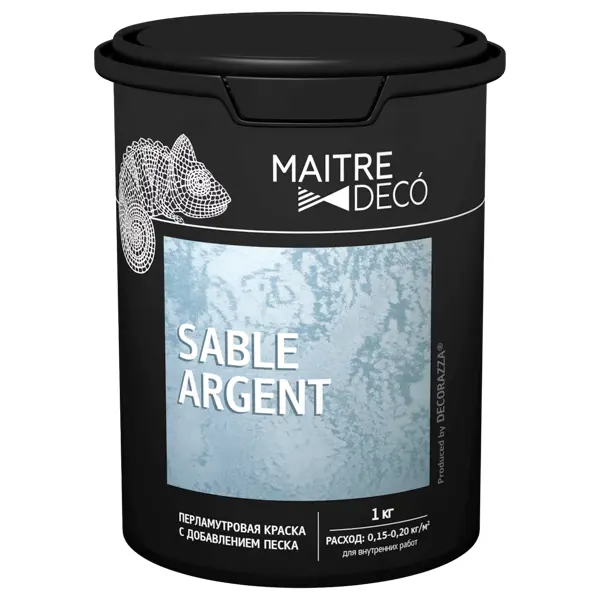 Краска декоративная Maitre Deco Sable Argent глянцевая цвет белый 1 кг краска декоративная maitre deco soie mate 2 кг жемчужно белый