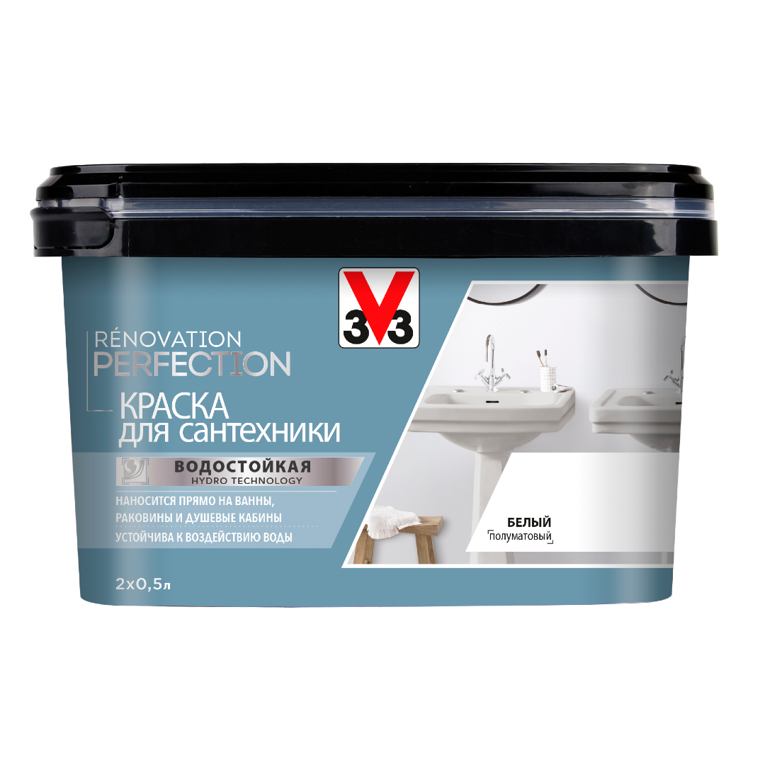 Краска для сантехники V33 RENOVATION PERFECTION с защитным покрытием 0198 1  л, цвет белый ✳️ купить по цене 6744 ₽/шт. в Курске с доставкой в ...