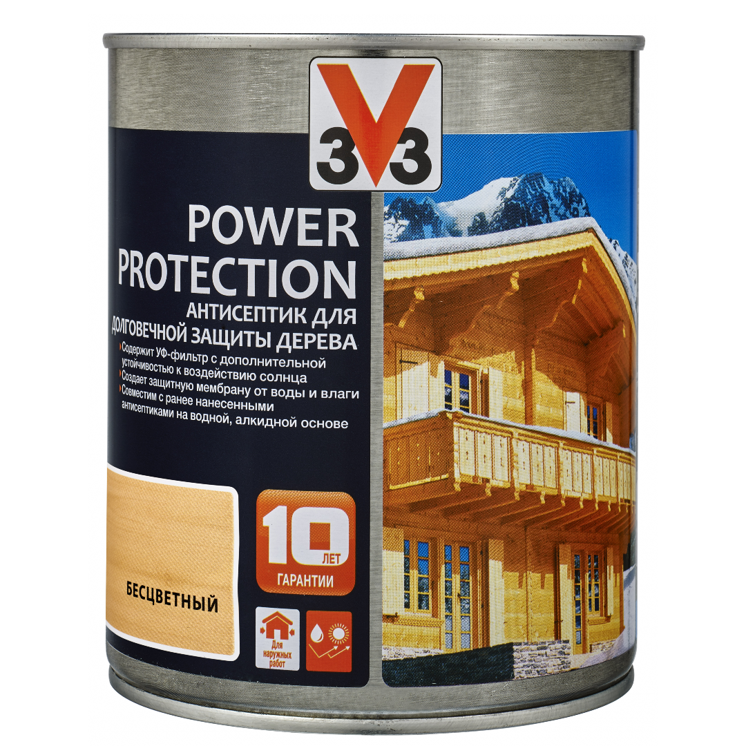 Антисептик алкидный для дерева V33 POWER PROTECTION полуглянец бесцветный  0.9 л ✳️ купить по цене 1263 ₽/шт. в Москве с доставкой в интернет-магазине  Леруа Мерлен