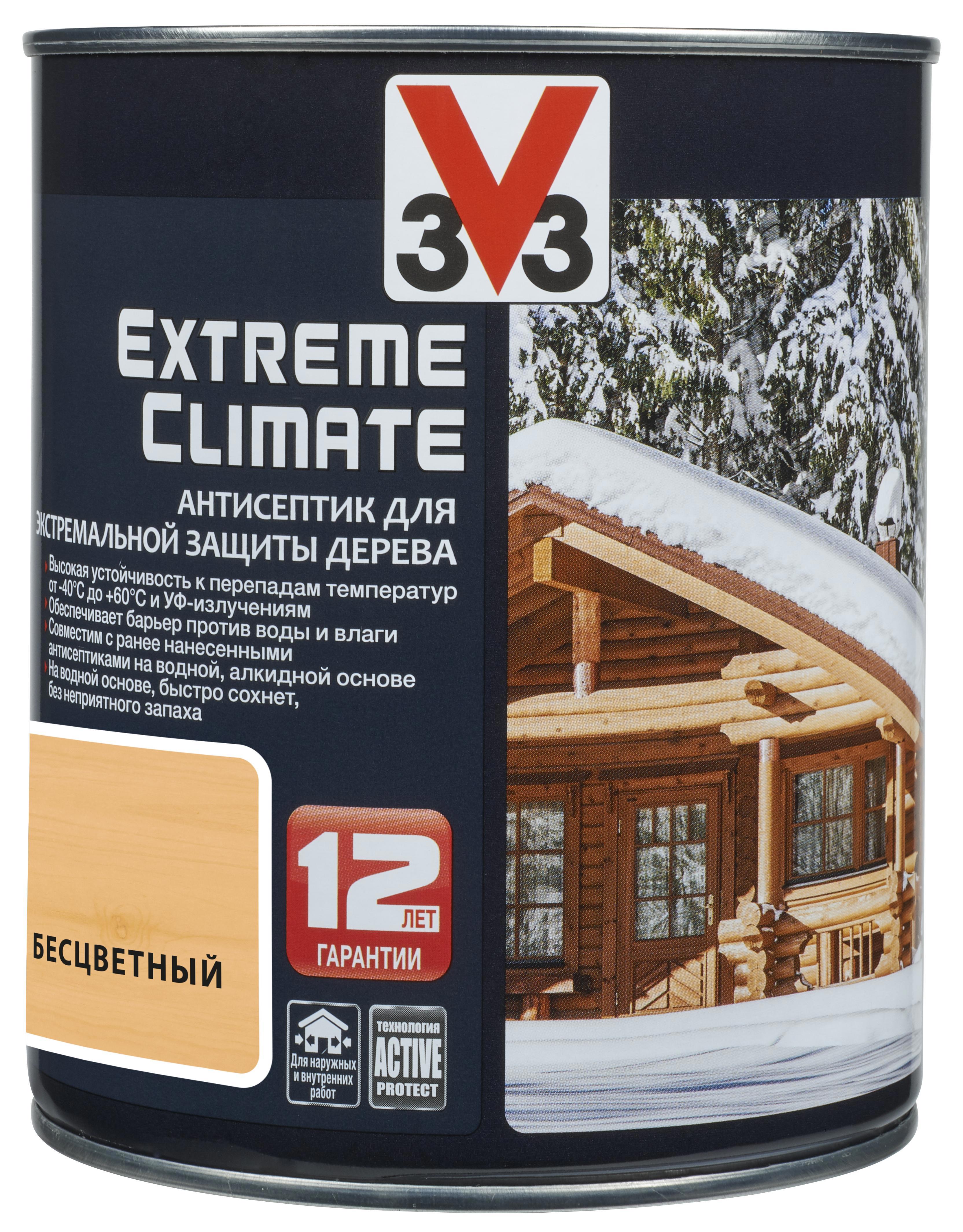 Антисептик акриловый для дерева V33 EXTREME CLIMATE полуглянец бесцветный  0.9 л ✳️ купить по цене 2850 ₽/шт. в Москве с доставкой в интернет-магазине  Леруа Мерлен