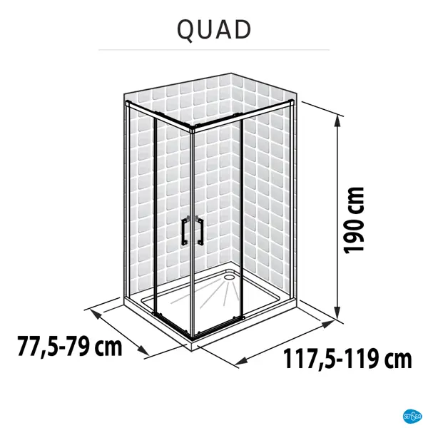 фото Душевая ширма sensea quad прямоугольная для поддона 80х120 см